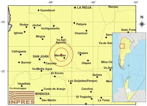 Lugar del sismo en San Juan del 08 de Abril de 2023