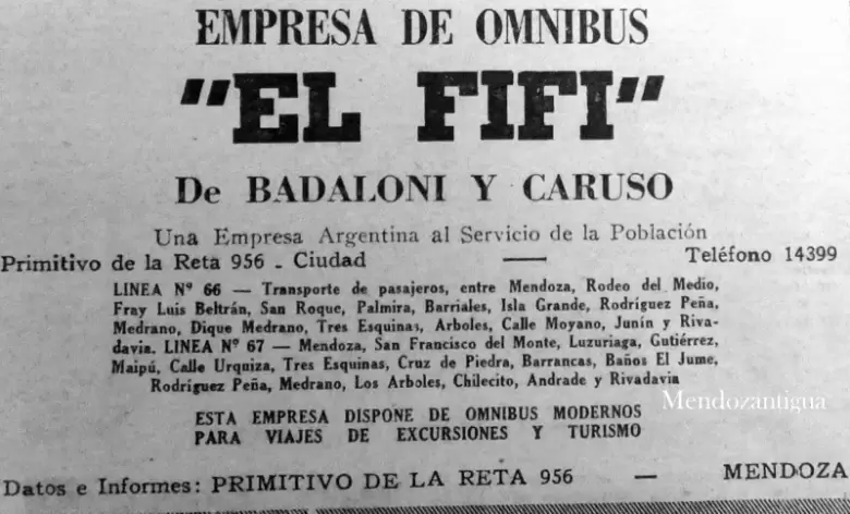 empresa de omnibus el fifi. de badaloni y caruso. medrano - rivadavia - mendoza. (1945)