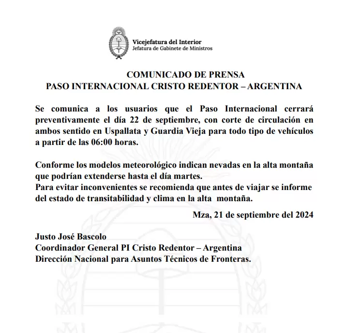 comunicado paso chile