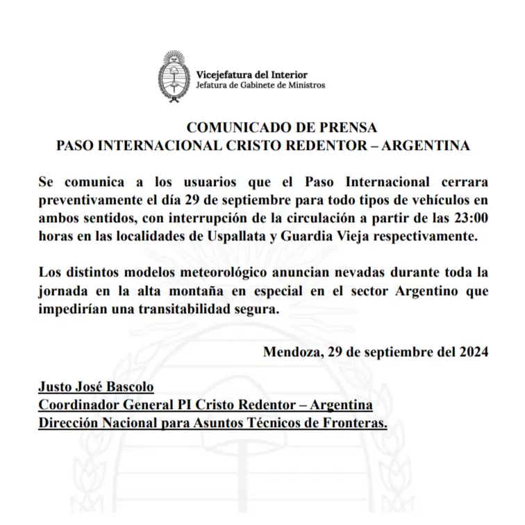 comunicado paso cristo redentor