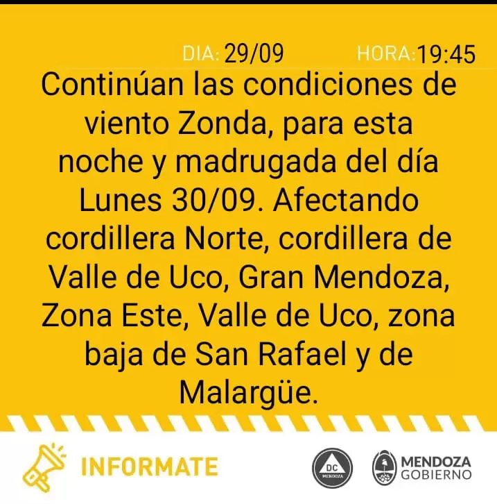 alerta por zonda