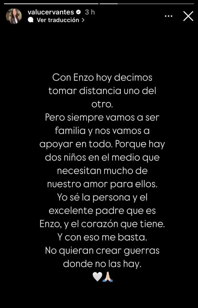 El comunicado de Valentina