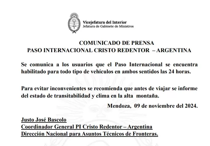 comunicado paso cristo redentor