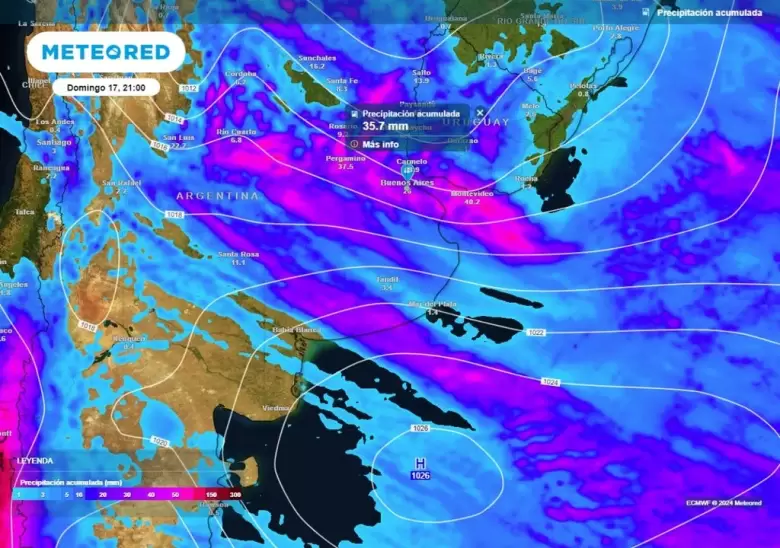 Sudestada: imagen de Meteored