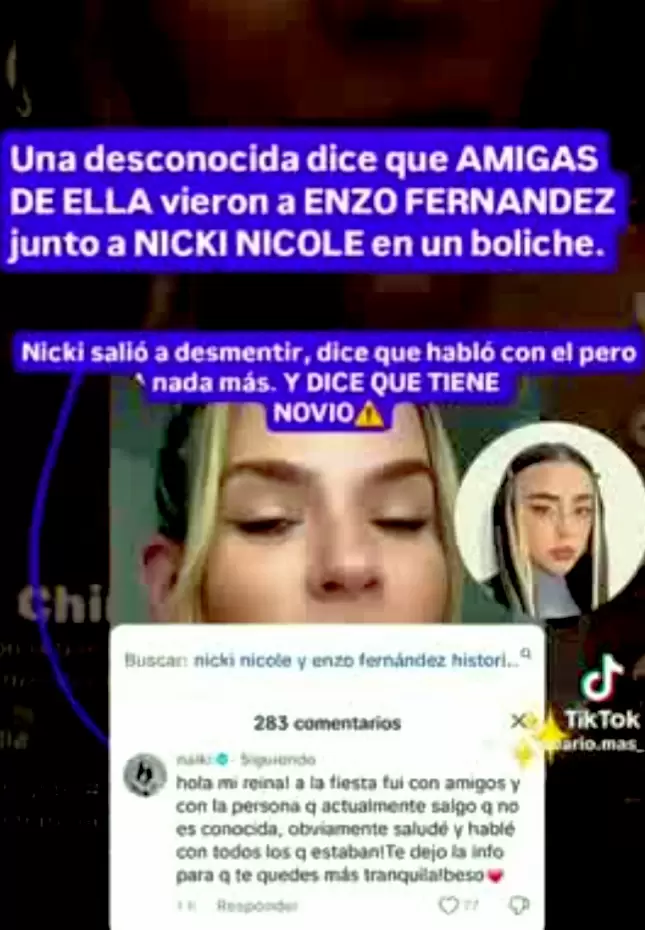 La respuesta de Nicki Nicole al video en Tiktok.