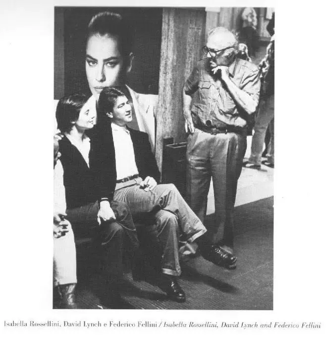 Federico Fellini y David Lynch junto a Isabella Rossellini