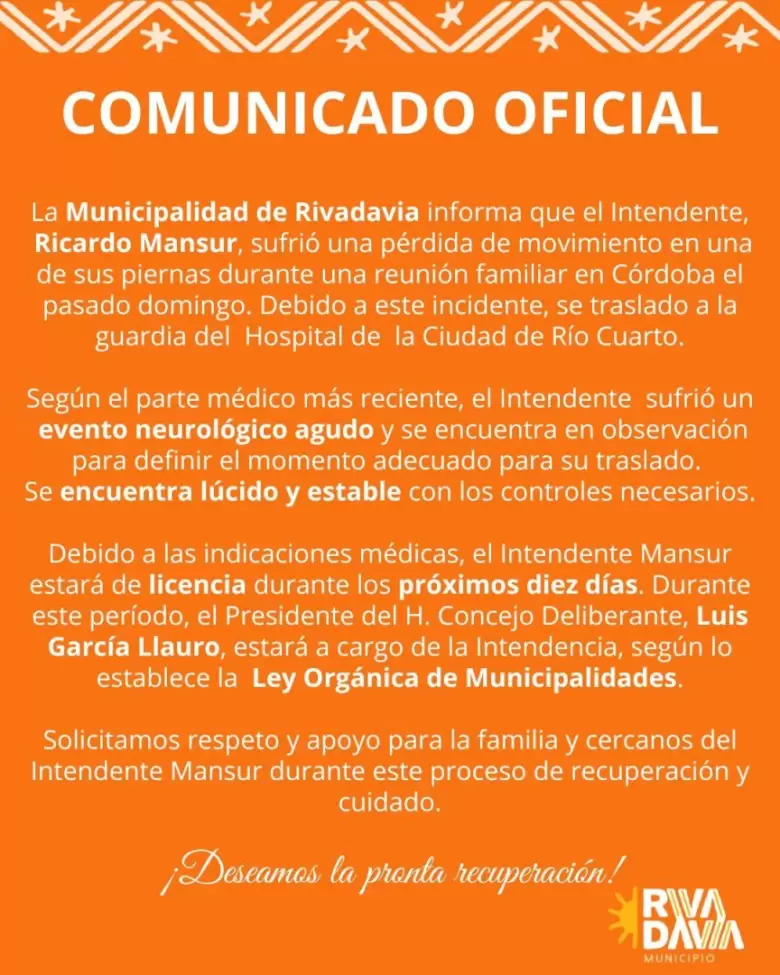 Comunicado de prensa de Rivadavia