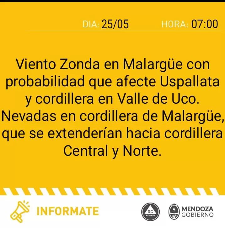 alerta por viento zonda