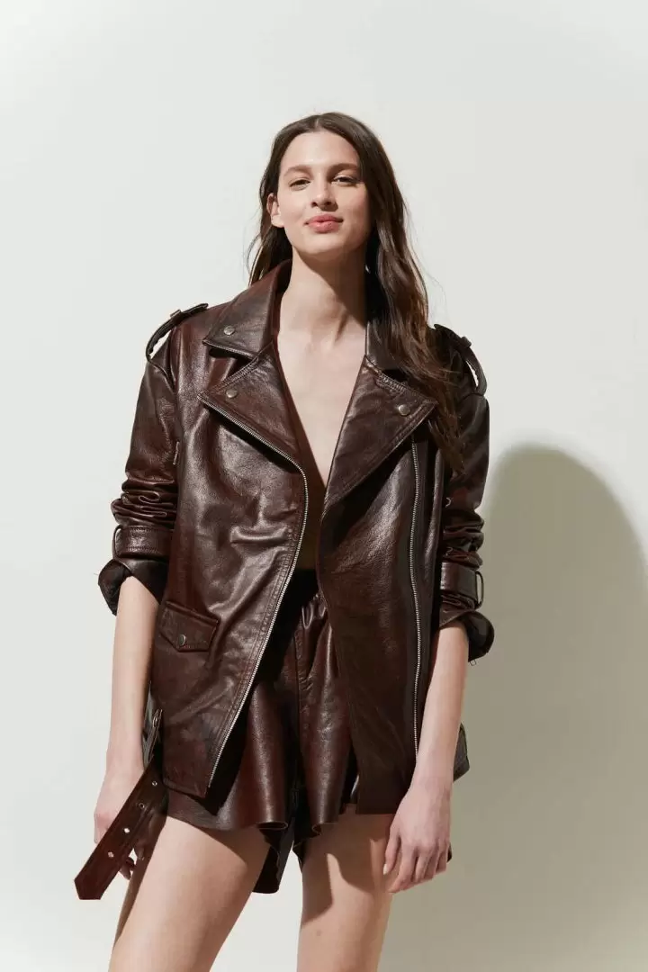 campera cuero marron