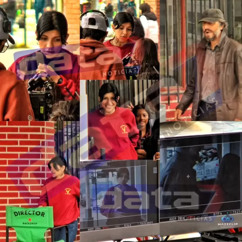 Cazzu junto al actor argentino Diego Peretti en el rodaje de “Risas” para Netflix.