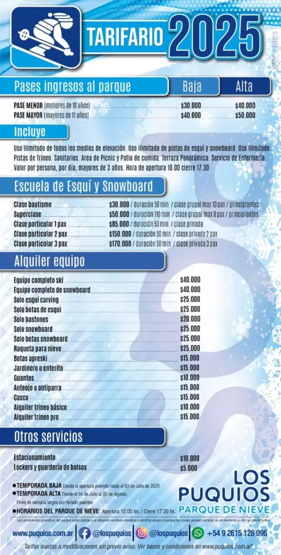Tarifario de Los Puquios
