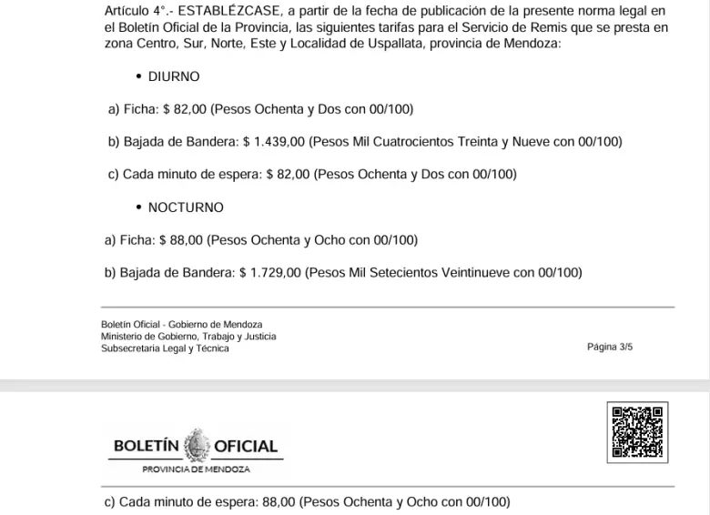 tarifas de taxis y remises