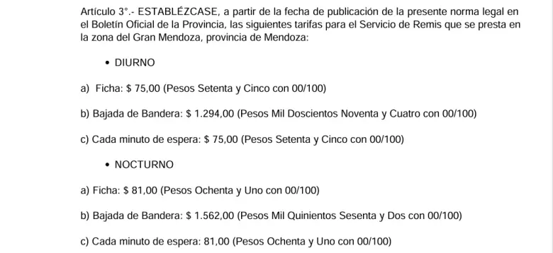 tarifas de taxis y remises