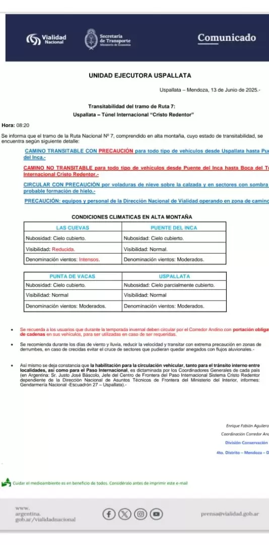 transitabilidad 13 de junio