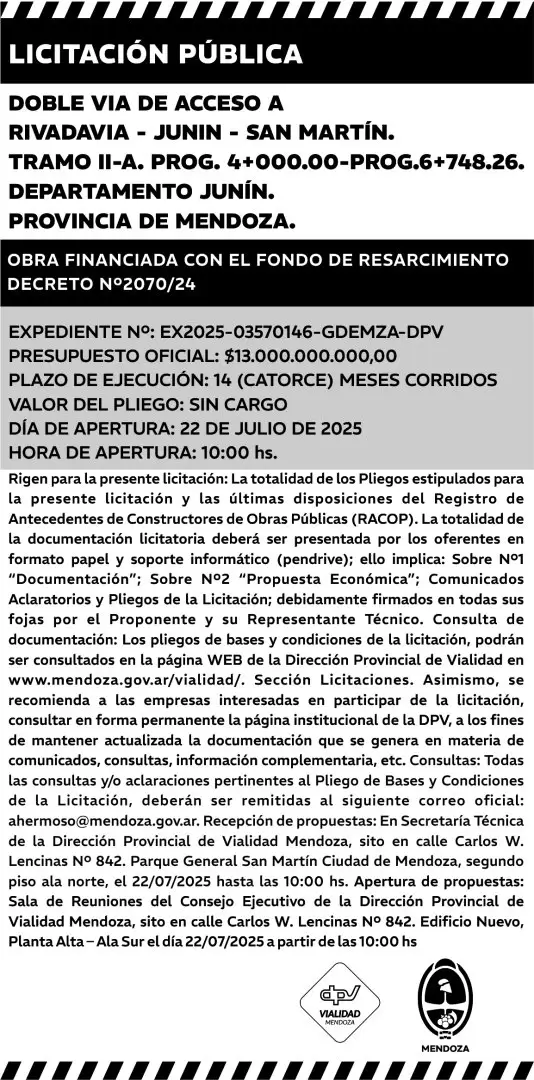 licitación Doble Vía del Este