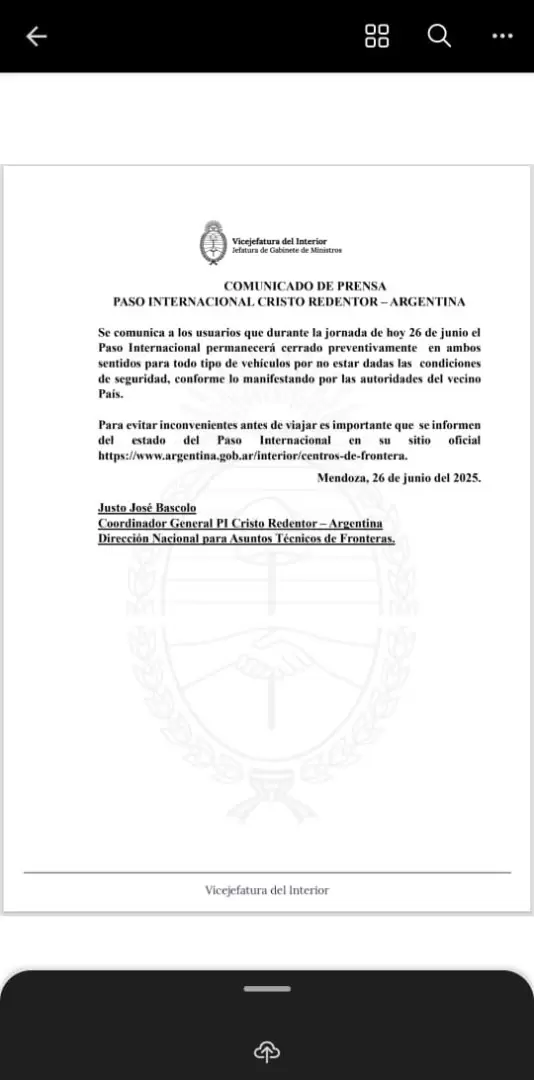 paso a Chile cerrado