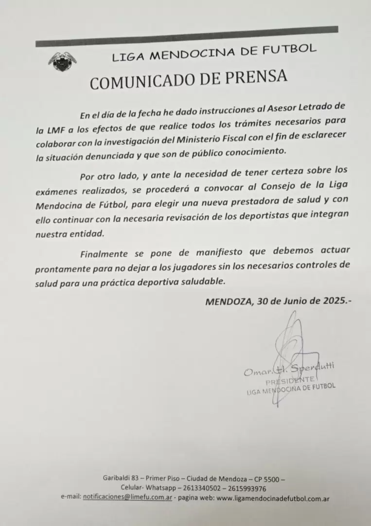 comunicado liga mendocina