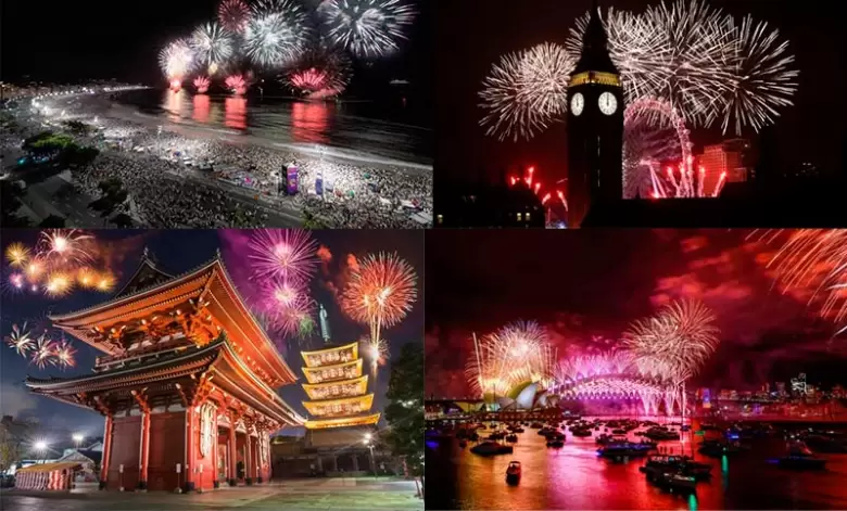 Año nuevo fuegos artificiales