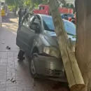 Chocaron dos autos en San Mart�n y uno se estrell� contra un �rbol y un poste de luz