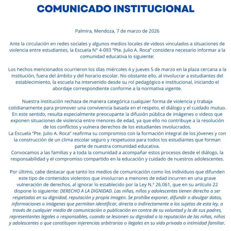 Comunicado Oficial Escuela Roca