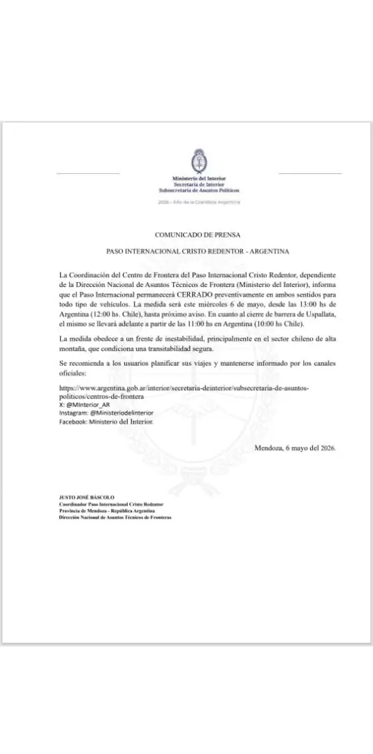 paso a Chile 6 de mayo