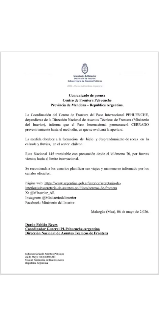 Paso Pehuenche 6 de mayo