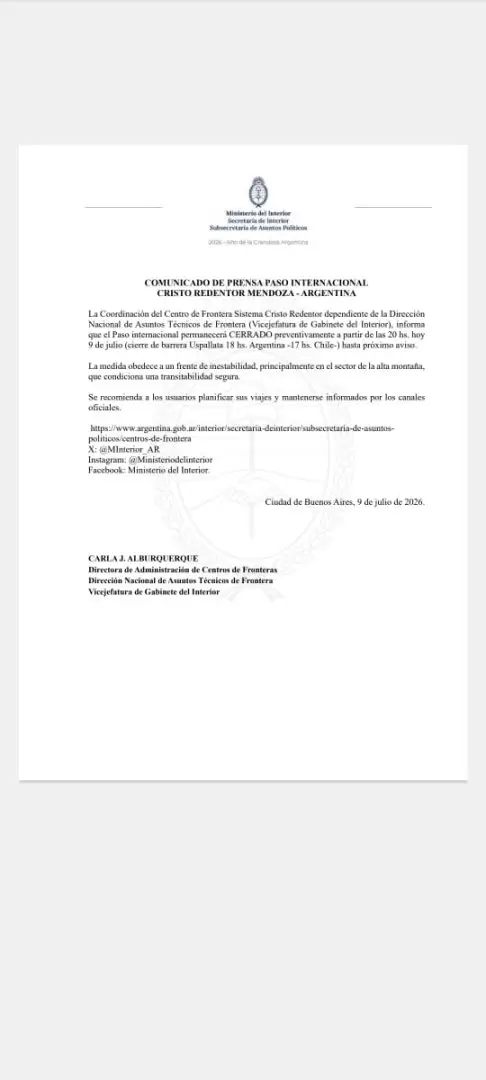 cierre del paso a Chile-9 de julio