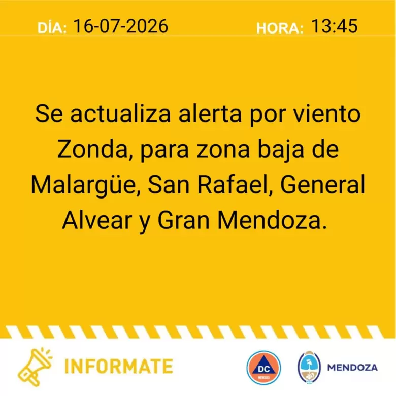alerta amarilla por Zonda